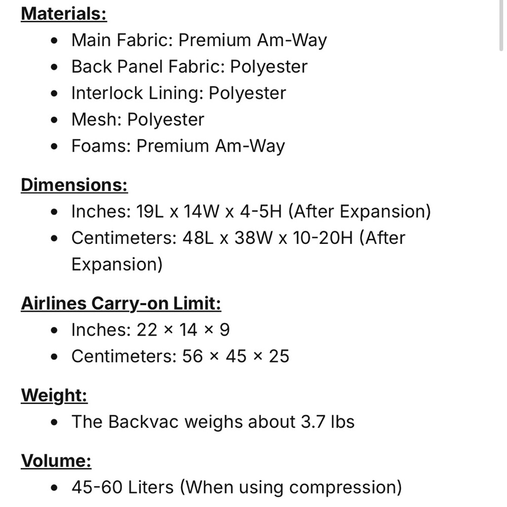 Backvac Pro Black Carry-On Backpack - Picture 7 of 7